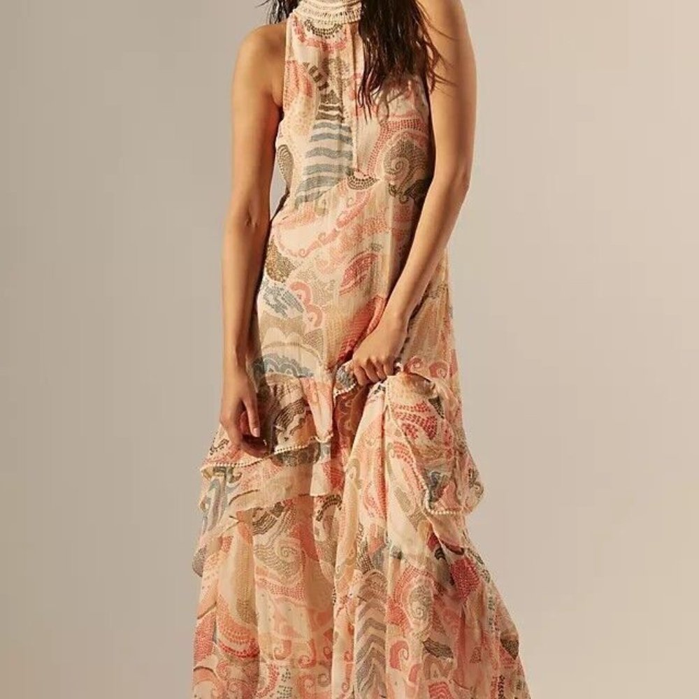 NWT ANTHROPOLOGIE Verb by Pallavi Singhee Crochet-Trimmed Maxi Dress Large $230.